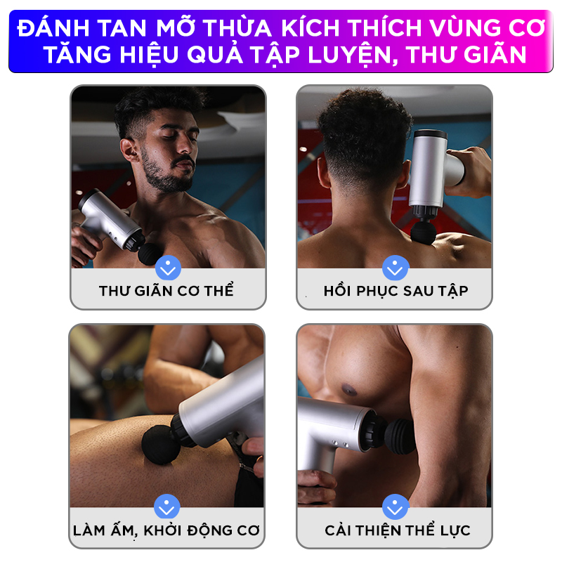 Máy Mát Xa Hỗ Trợ Mát Xa Chuyên Sâu, Giảm Đau Cơ, Cứng Khớp - Máy Massage Cầm Tay Tiện Lợi 4 Đầu, 6 Tốc Độ Rung - Hàng Chính Hãng