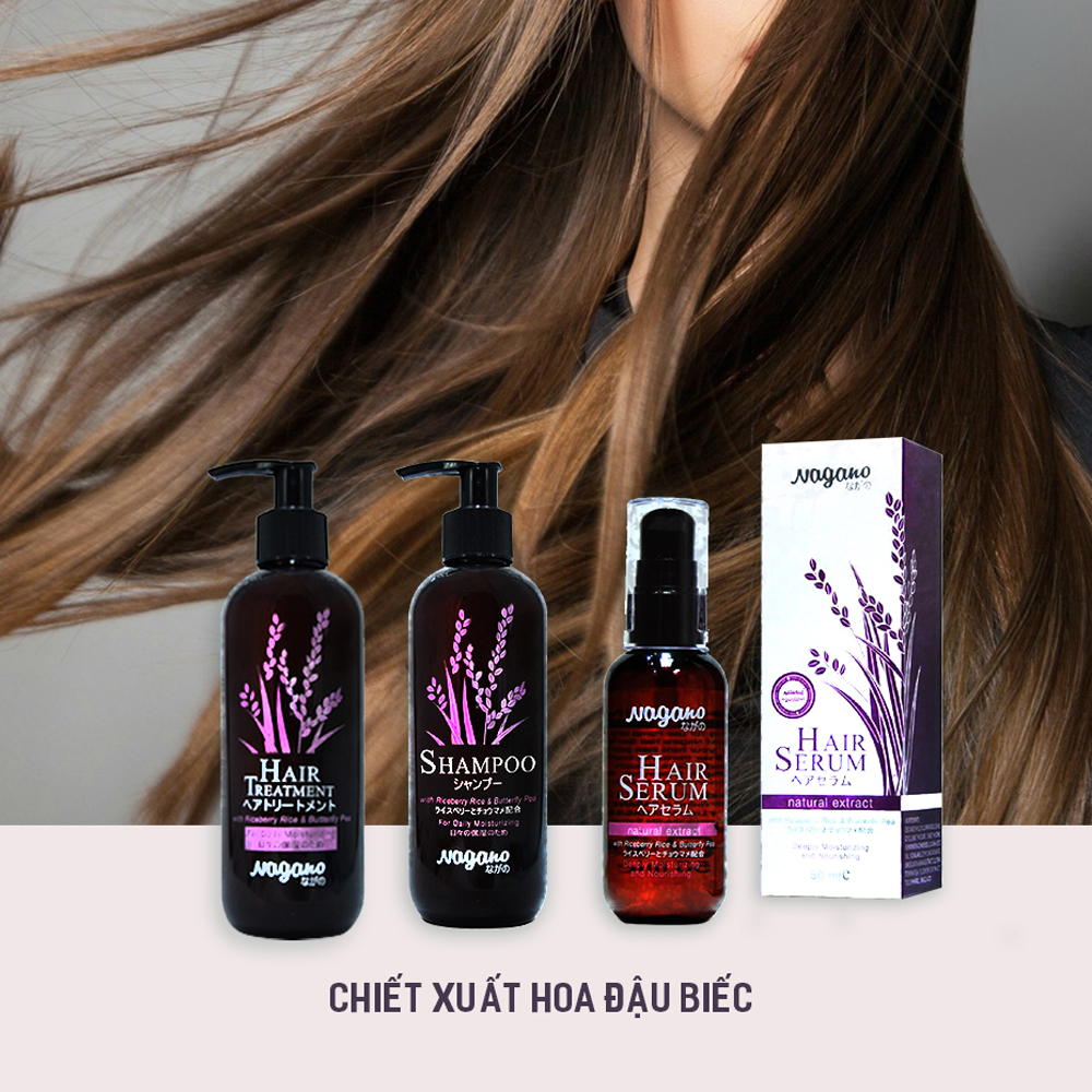 Bộ Đôi Dầu Gội Và Dầu Xả Hoa Đậu Biếc Nagano Janpan 250ml - Shampoo &amp; Hair Treatment Nagano 250ml - Sự kết hợp hoàn hảo giúp dưỡng tóc bồng bềnh, mềm mượt