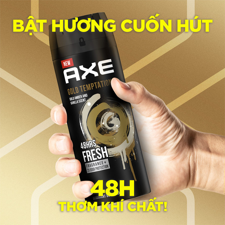 Xịt nước hoa toàn thân Axe Khử mùi cho nam Hương thơm nồng ấm tinh tế từ hổ phách vàng và vanilla 135ml