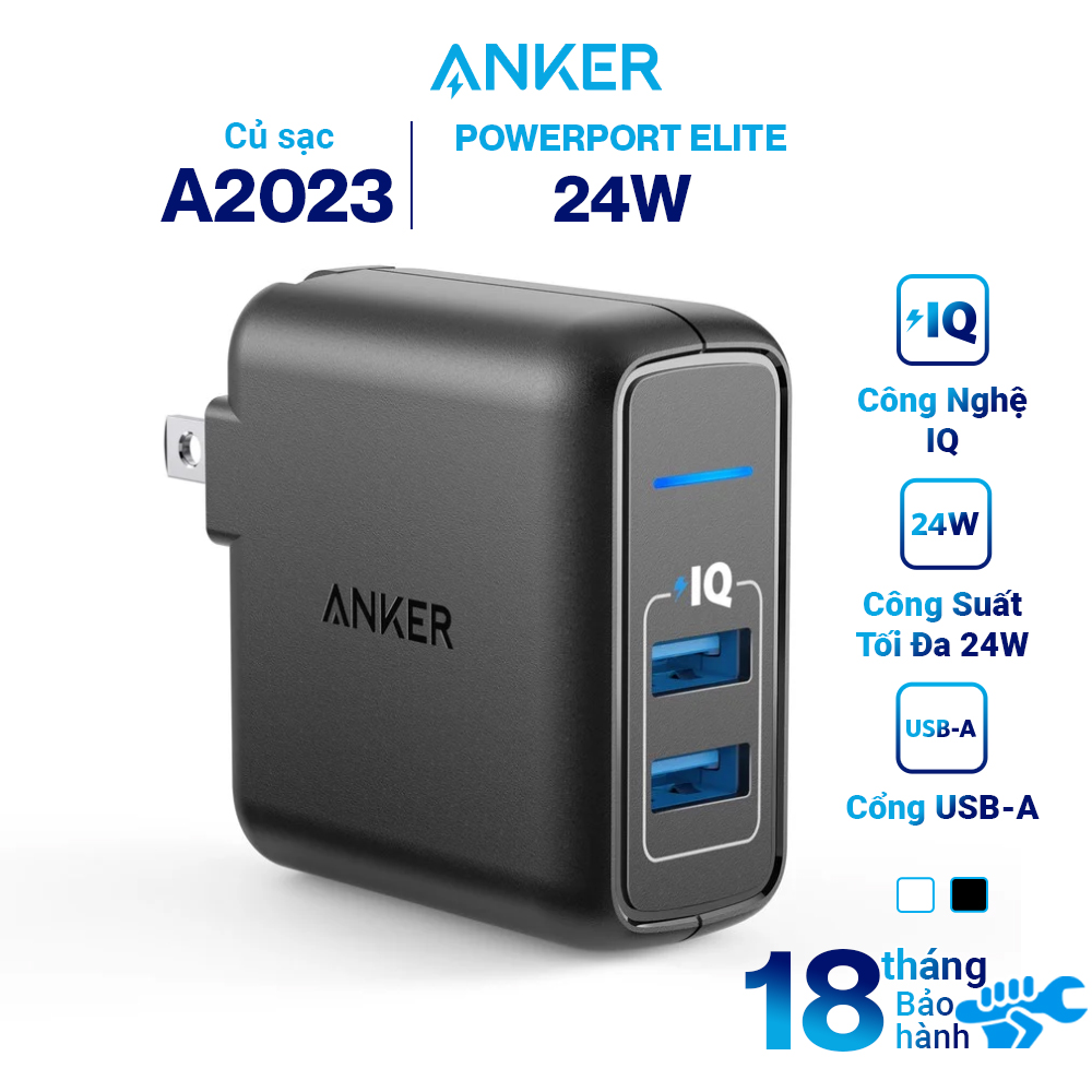 Adapter Sạc 2 Cổng Anker PowerPort Elite 24W - A2023111