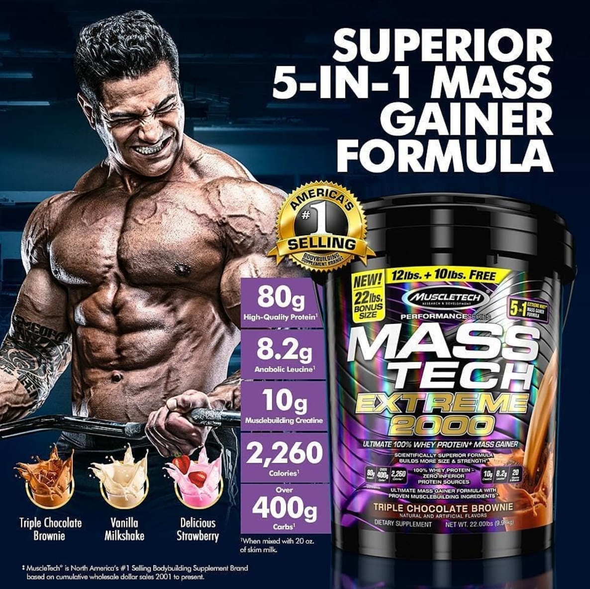 Sữa Tăng Cân Nhanh Mass Tech Extreme 2000 (6lbs-12lbs-20lbs) – Nhiều Hương Vị - Muscletech USA