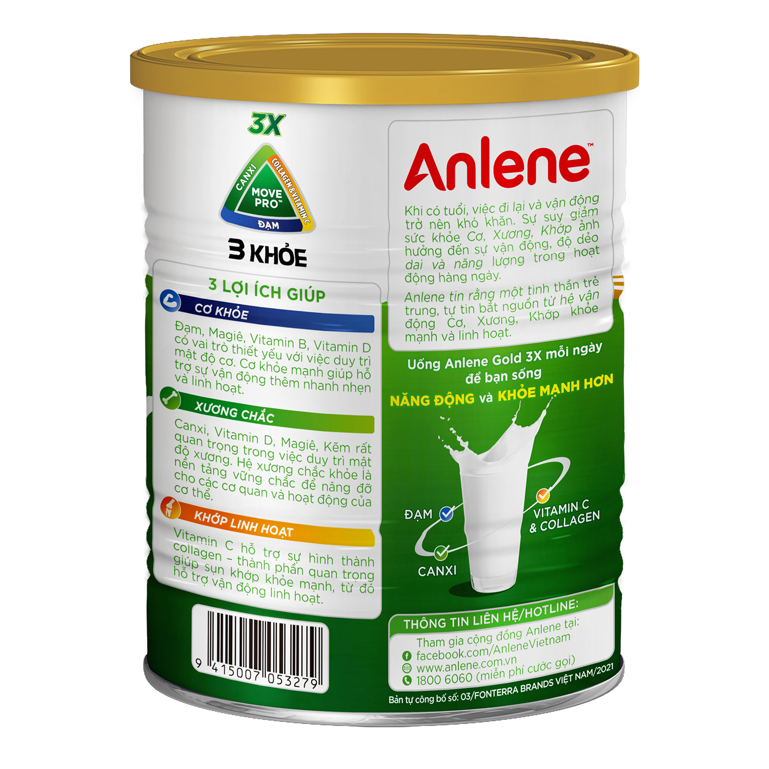 Sữa Bột Anlene Gold Movepro 3X Hương Vanilla (Hộp Thiếc 400g)