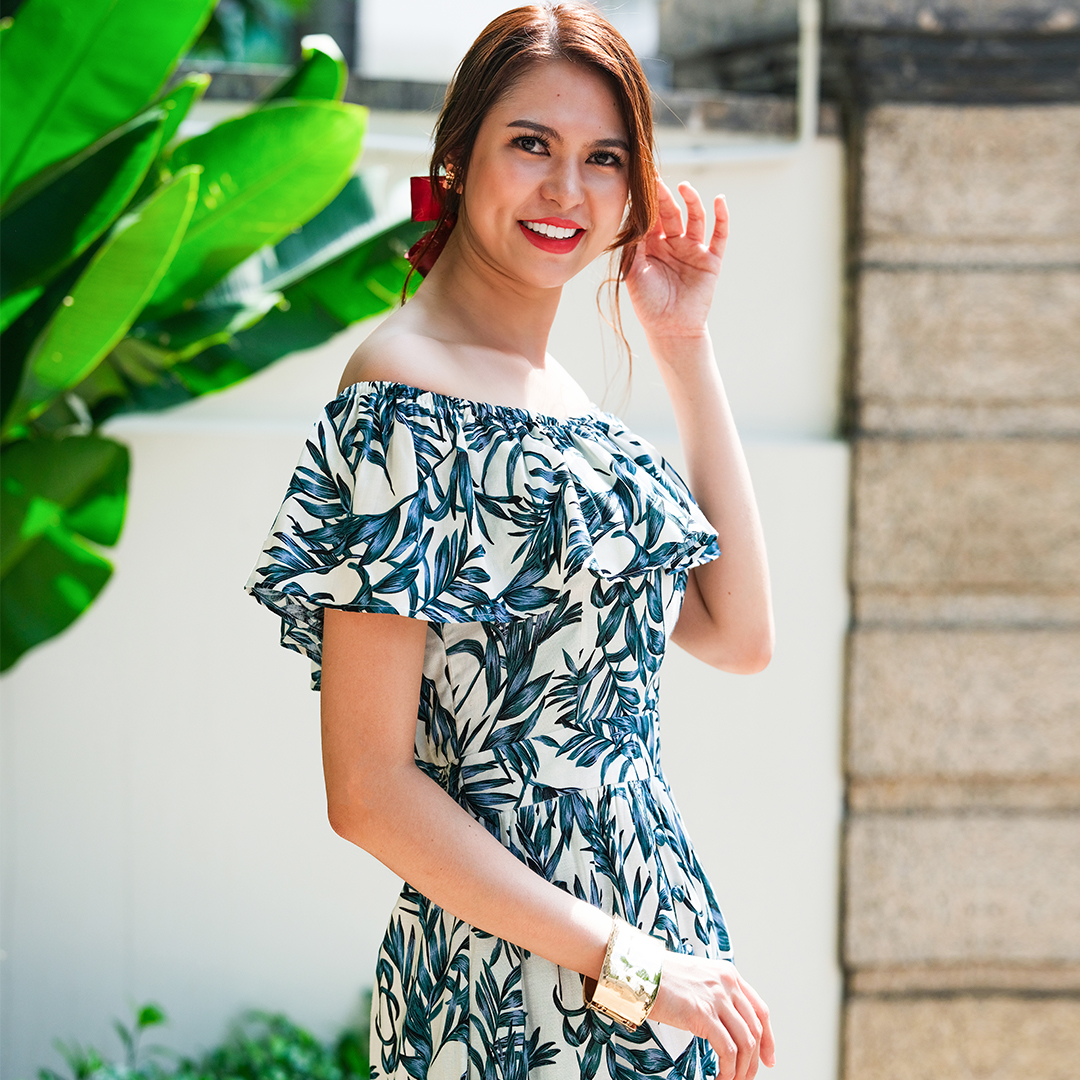 Đầm Maxi Hoa Đầm Dài Trễ Vai Thời trang thiết kế Hity DRE125