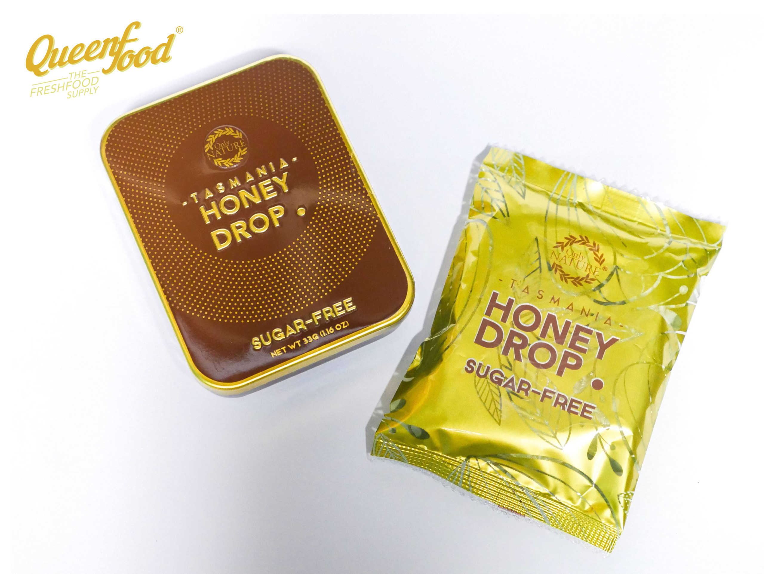 Kẹo Sả Nhân Mật Ong Queenfood Honey Drop Leatherwood Không Đường 33gr Hộp 10 viên