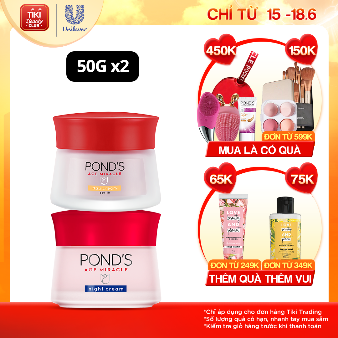 Bộ Đôi Kem Dưỡng Chống Lão Hóa Da Ngày Và Đêm Pond's Age Miracle (50g/hũ)