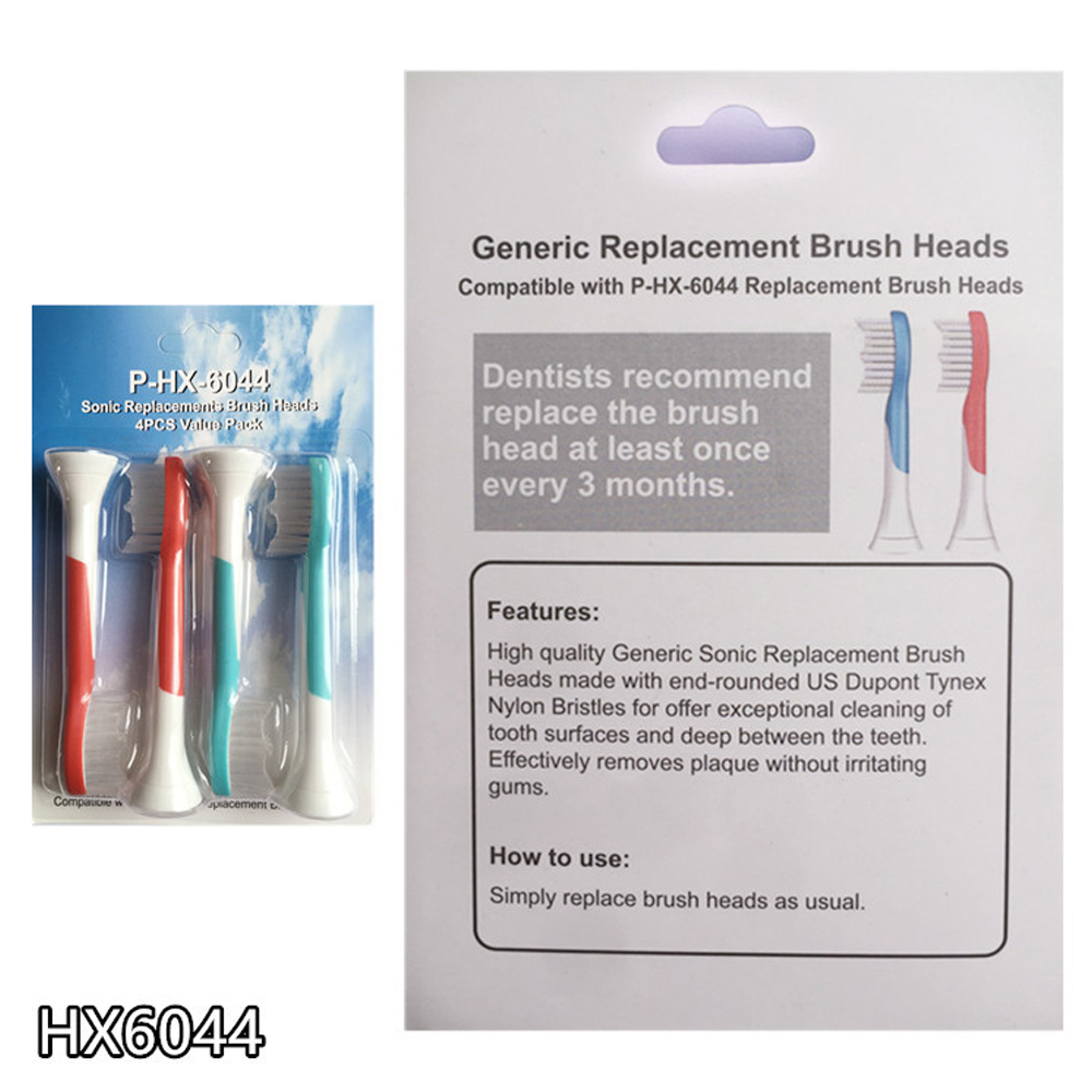 Cho máy Philips Sonicare HX3, HX6, HX7, HX8, HX9, R, FlexCare +, FlexCare, HealthyWhite, HydroClean, EasyClean, DiamondClean, Bộ 4 đầu bàn chải đánh răng điện HX-6044