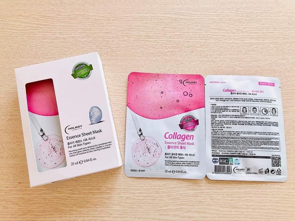 Combo 10 Túi mặt nạ giấy - Mặt nạ dưỡng trắng da chiết xuất từ collagen làm căng và trắng da Holikey Hàn Quốc 25mlx10