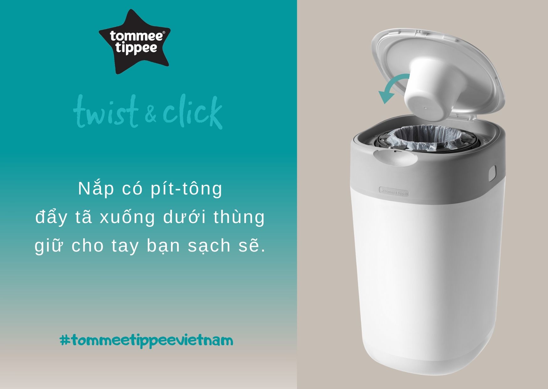 Thùng xử lý tã cho bé Tommee Tippee – Twist &amp; Click – Trắng