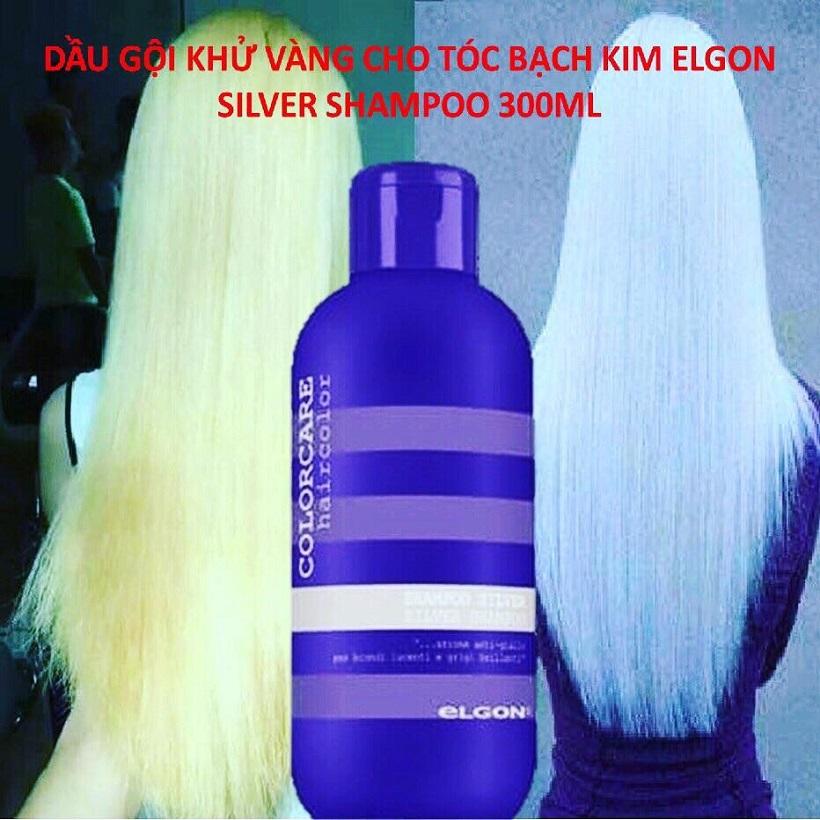 Dầu gội tím khử ánh vàng cho tóc trắng bạch kim Elgon Silver Colorcare Silver shampoo Italy 300ml