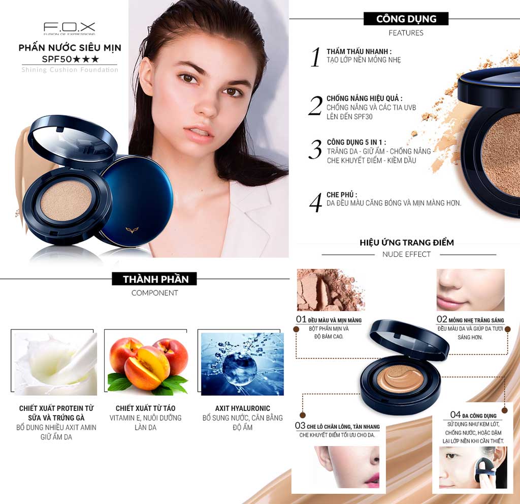 Phấn Nước Siêu Mịn F.O.X - SPF50★★★ (Đơn lẻ) Shining Cushion Foundation 15g