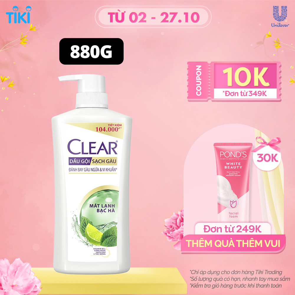 Dầu Gội Clear Sạch Gàu Dầu Gội Sạch Gàu Mát Lạnh Bạc Hà 3X Sức Mạnh Đánh Bay Gàu, Ngứa, Vi Khuẩn 880G