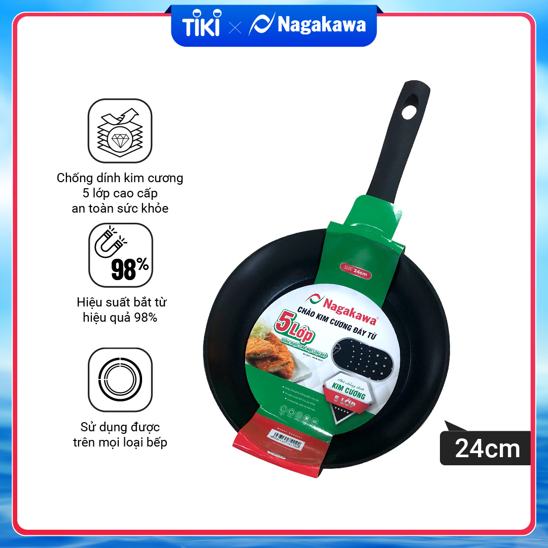 Chảo Sâu Lòng NAG2451 Đáy Từ 5 Lớp Chống Dính Cao Cấp Nagakawa (24cm) - Dùng Trên Mọi Loại Bếp - Hàng Chính Hãng