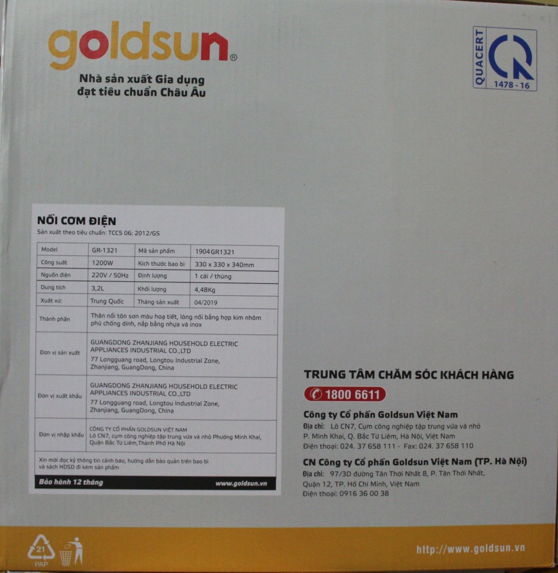 Nồi Cơm Điện Dung Tích Lớn Goldsun Gr-1321 (3,2 lít) - Chính Hãng