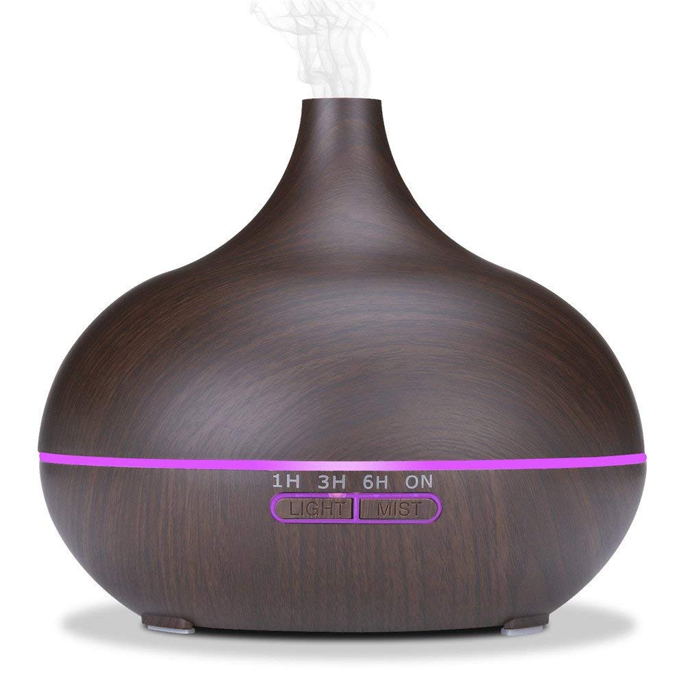 Máy khuếch tán tinh dầu giọt nước lớn gỗ nâu Lorganic FX2023 + tinh dầu sả chanh + tinh dầu cam Lorganic / Phun sương sóng siêu âm.