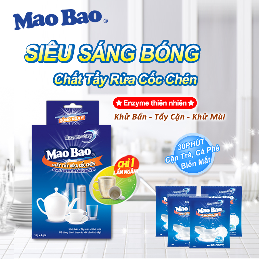 Chất Tẩy Rửa Cốc Chén Siêu Sáng Bóng Mao Bao 15g x4 gói