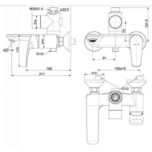 Vòi cho cây sen phun mưa nóng lạnh (cục trộn nóng lạnh) American Standard Milano WF-0972 (FFAS0972)