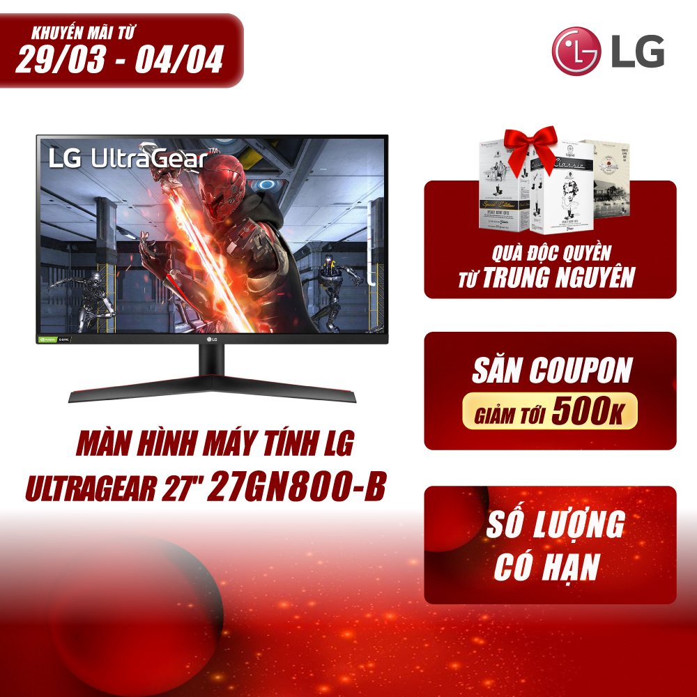 Màn hình máy tính LG UltraGear 27'' IPS QHD 144Hz 1ms (GtG) NVIDIA G-SYNC Compatible HDR 27GN800-B - Hàng Chính Hãng