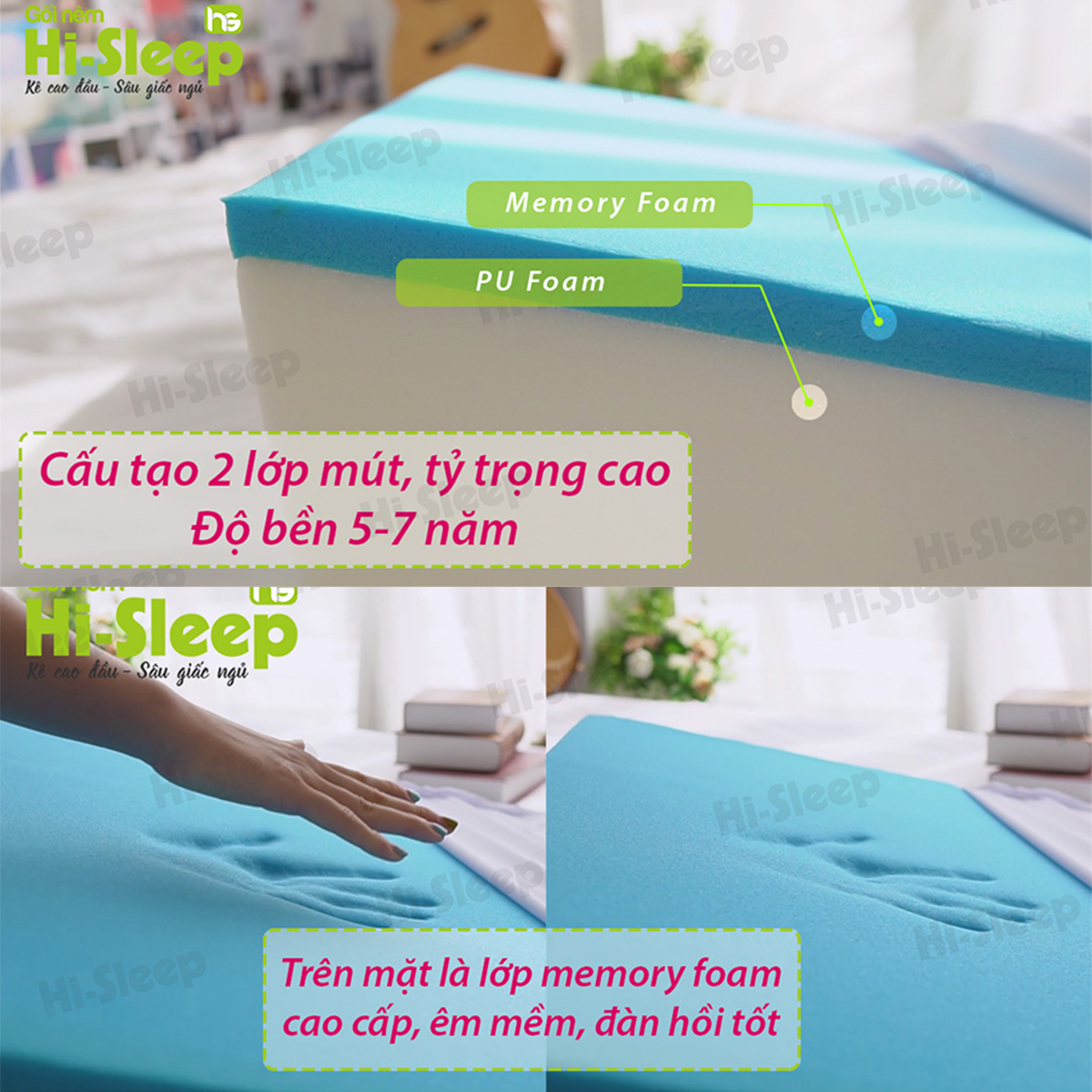 GỐI NÊM CHỐNG TRÀO NGƯỢC DẠ DÀY CHO NGƯỜI LỚN HI-SLEEP LOẠI 2 LỚP 70X60X22CM - GIẢM VIÊM HỌNG, HO ĐÊM, NGHẸN CỔ, NUỐT VƯỚNG...