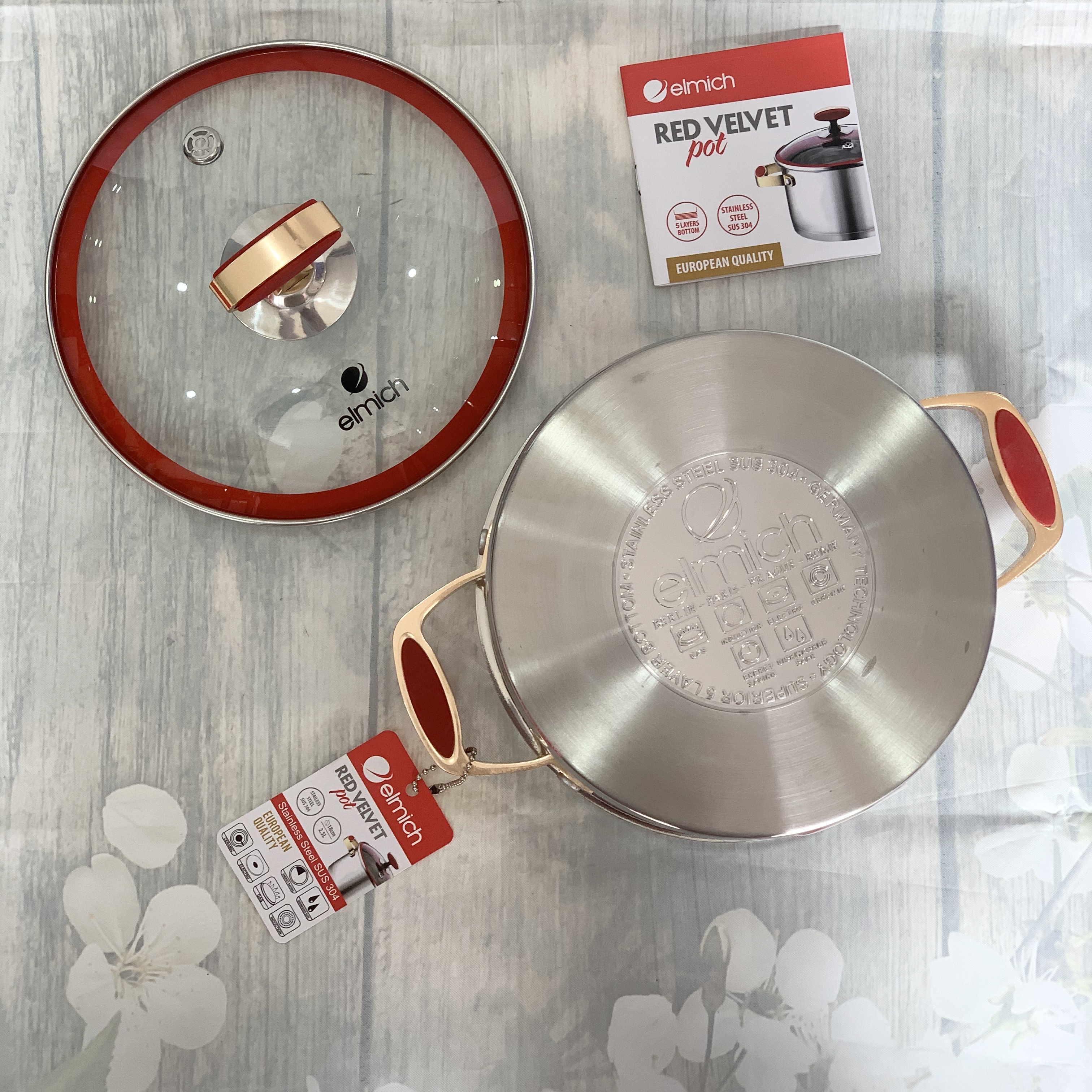 XOONG INOX 304 CAO CẤP RED VELVET - 5 LỚP ĐÁY TỪ 24CM