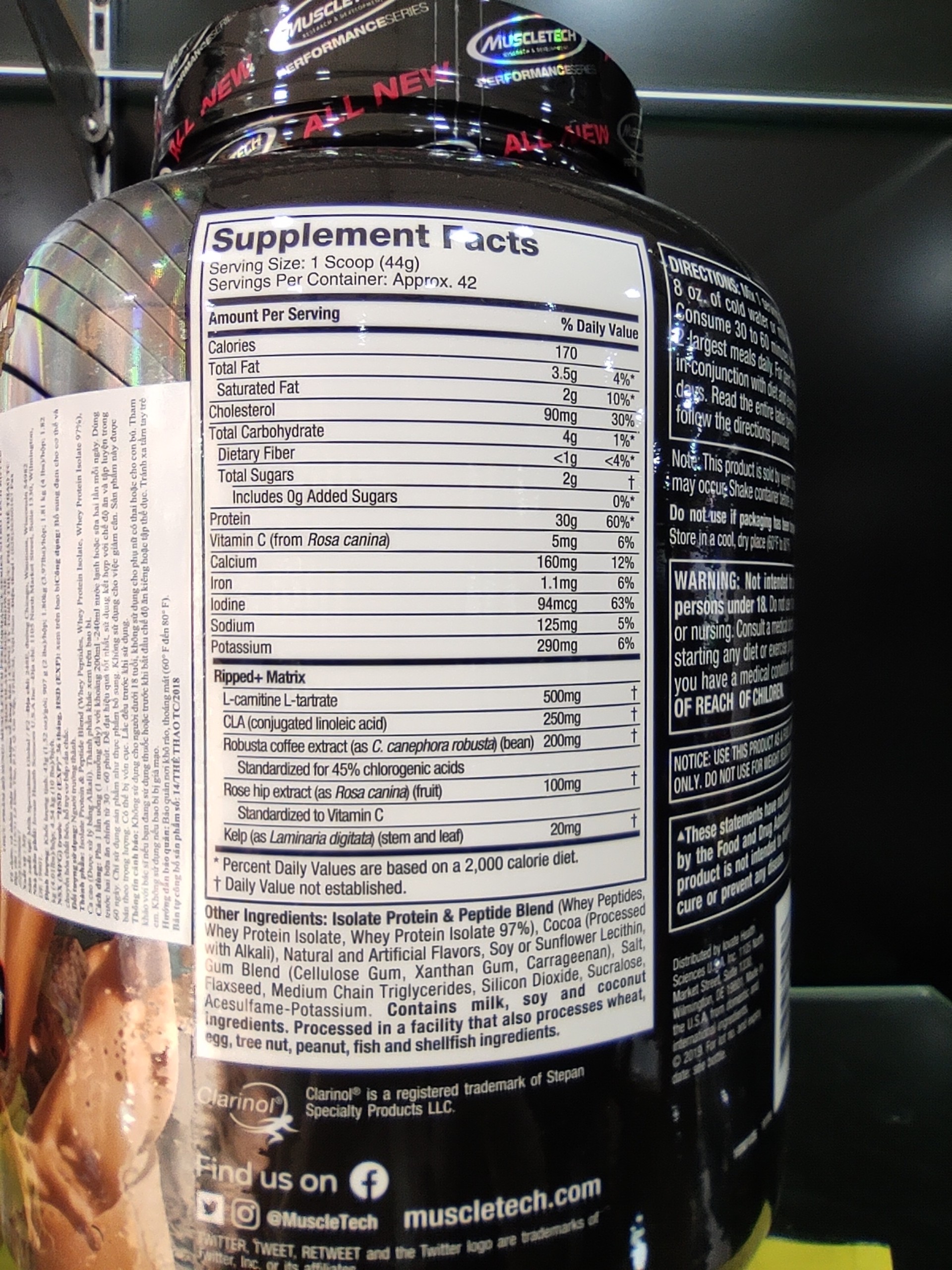 Sữa tăng cơ, giảm mỡ Muscletech Nitro Tech Ripped - Hộp 4lbs (1.8g) – Hỗ trợ phục hồi, phát triển cơ bắp, giảm mỡ thừa cho người tập thể hình và thể thao - Hàng chính hãng Muscletech USA - Mùi Chocolate - Kèm Quà Tặng