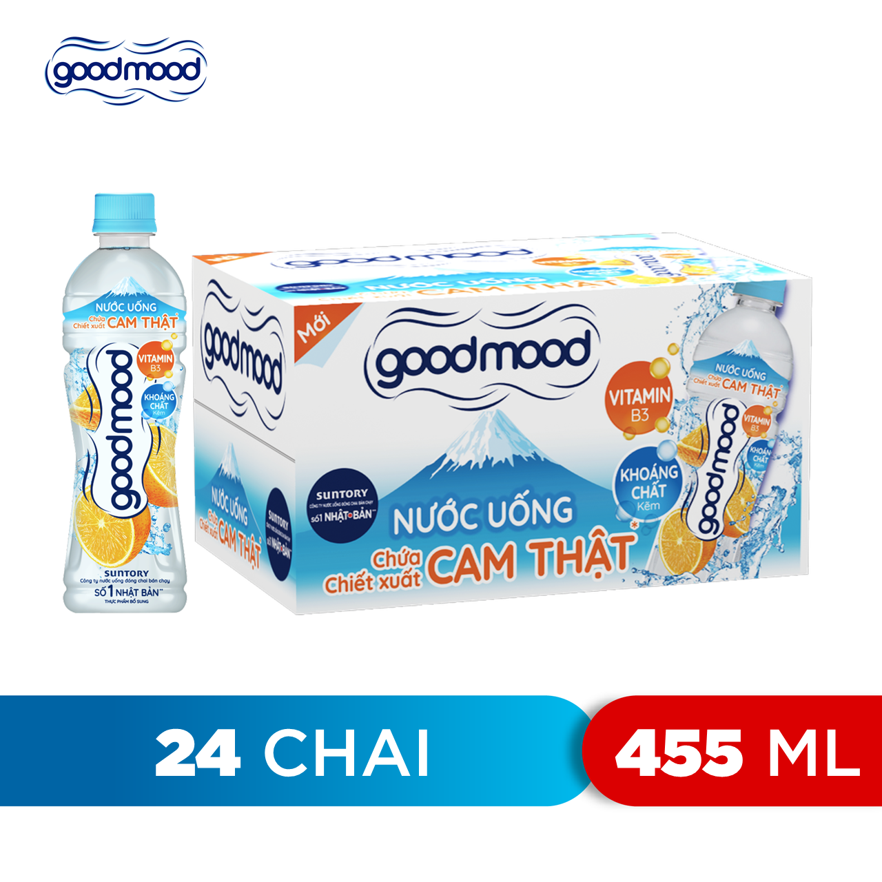 Thùng 24 Chai Nước Uống Chứa Chiết Xuất Cam Thật Good Mood (455ml X24 Chai)