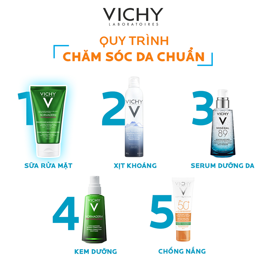 Sữa Rửa Mặt Tạo Bọt Từ Đất Sét Và Đá Khoáng Núi Lửa Giúp Làm Sạch Và Kiểm Soát Dầu Hiệu Quả Vichy Normaderm Phytosolution Vocanic Mattifying Cleansing Cream 125ml