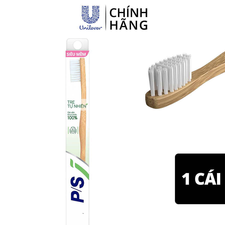 Bàn chải đánh răng P/S Tre Tự Nhiên với cán cầm bằng tre tự nhiên 100% và lông chải siêu mềm chải sạch răng và nướu