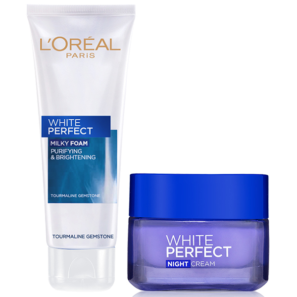 Bộ Đôi Kem Dưỡng Đêm Và Sửa Rửa Mặt White Perfect Dewy L'oreal 50ml