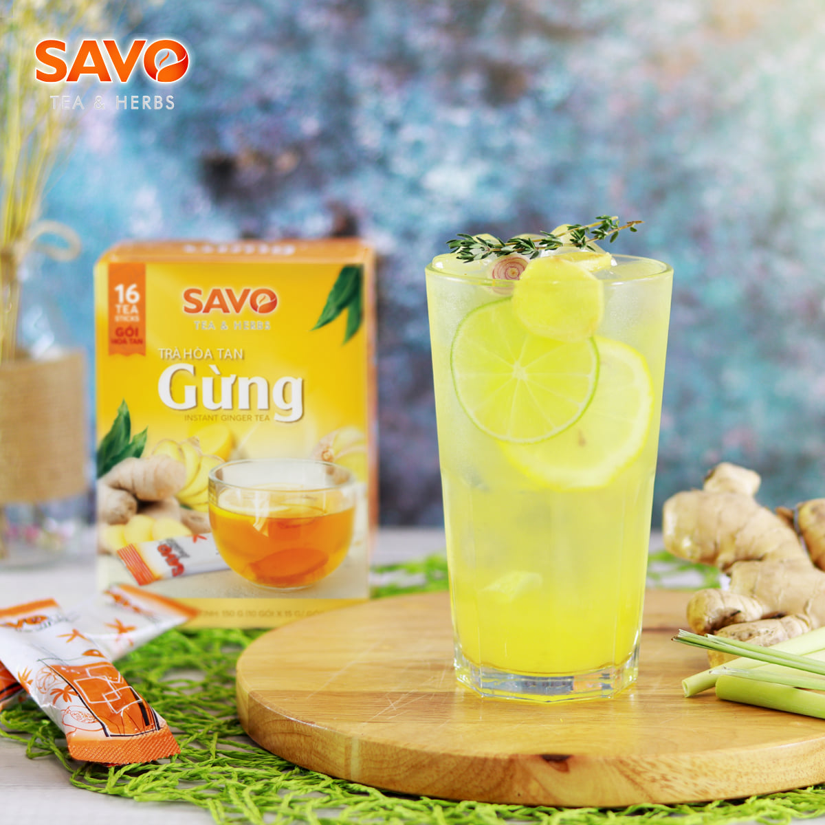 Trà Gừng Hòa Tan SAVO Tea (Ginger Tea) - 16 gói x 15g