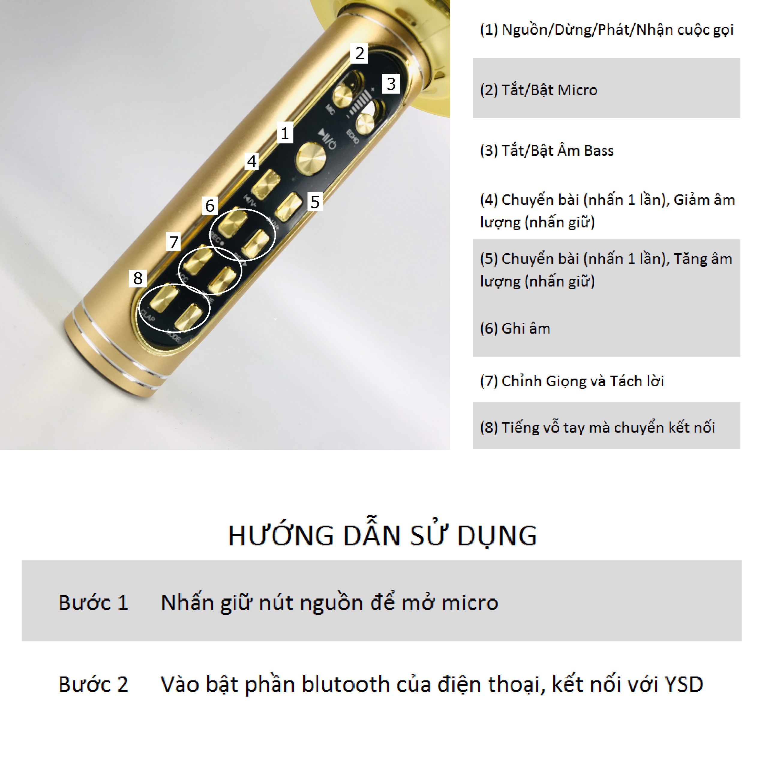Micro Karaoke Bluetooth Kèm Loa Bass GUTEK YS90, Micro Bắt Giọng Cực Tốt Âm, Thanh Trong Lớn, Bass Cực Hay, Hỗ Trợ Kết Nối Usb, Thẻ Nhớ, Cổng 3.5, Nhiều Màu Sắc - Hàng chính hãng