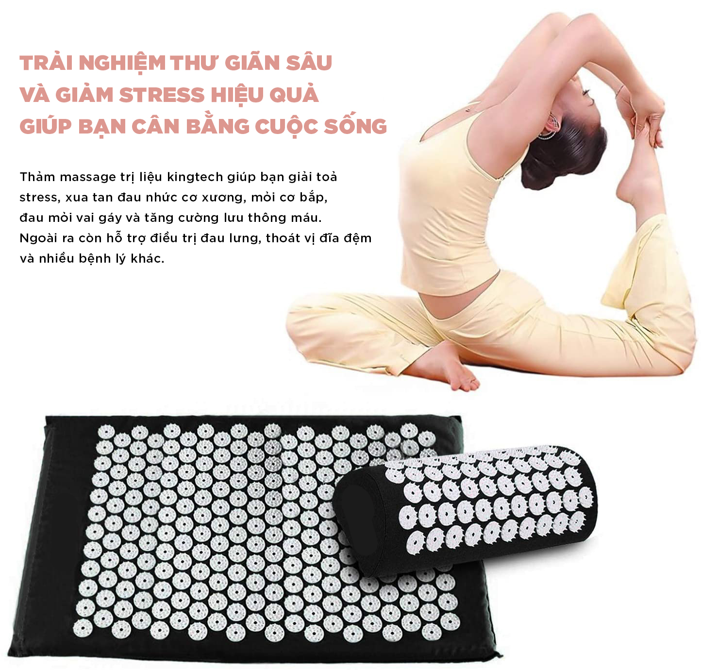 Đệm Massage, Thảm Yoga Bấm Huyệt Toàn Thân KINGTECH - Giúp Lưu Thông Mạch Máu - Giảm Đau Vai Cổ, Đau Lưng Mãn Tính, Thần Kinh Tọa - Bao Gồm Bộ Đệm và Gối Bấm Huyệt - Món Quà Tuyệt Vời Cho Sức Khoẻ