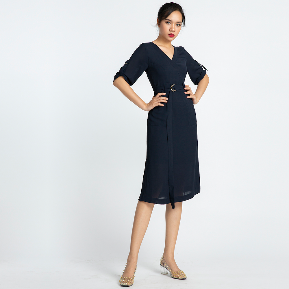 Đầm Công Sở Nữ Đẹp Đầm Midi Thắt Eo Thời trang thiết kế Hity DRE097