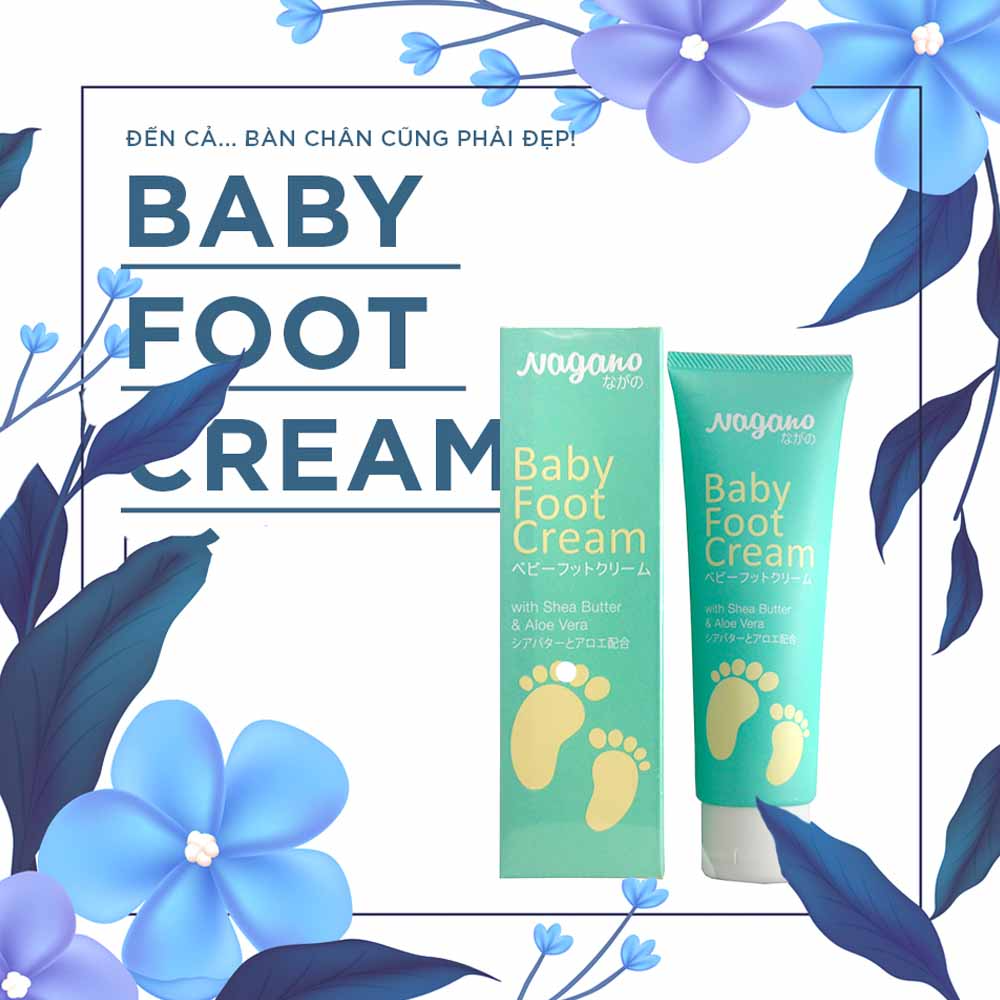 Kem Dưỡng Da Bàn Chân Và Gót Nagano Japan 100ml - Baby Foot Cream Nagano - Hỗ trợ điều trị và ngăn ngừa nứt gót, da bàn chân trắng sáng, mềm mịn da chân