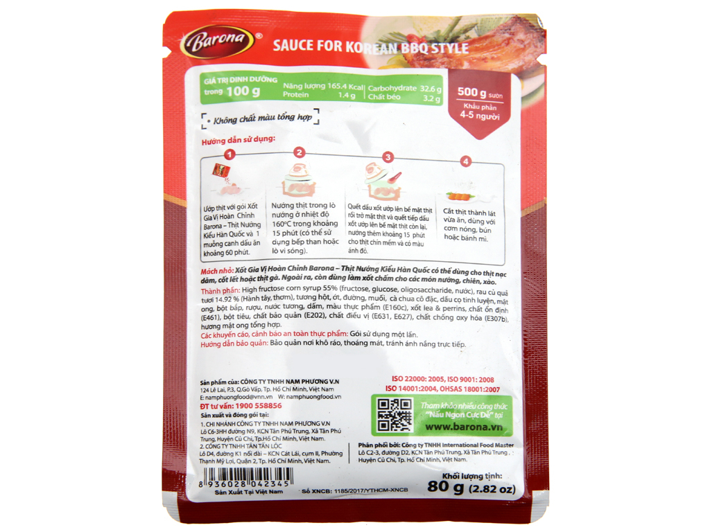 Combo Xốt gia vị hoàn chỉnh Barona: 1 gói Thịt Nướng Hàn Quốc (80gr) + 1 gói Thịt Nướng Ngũ Vị (80gr) + 1 gói Thịt Nướng Sả (80gr)