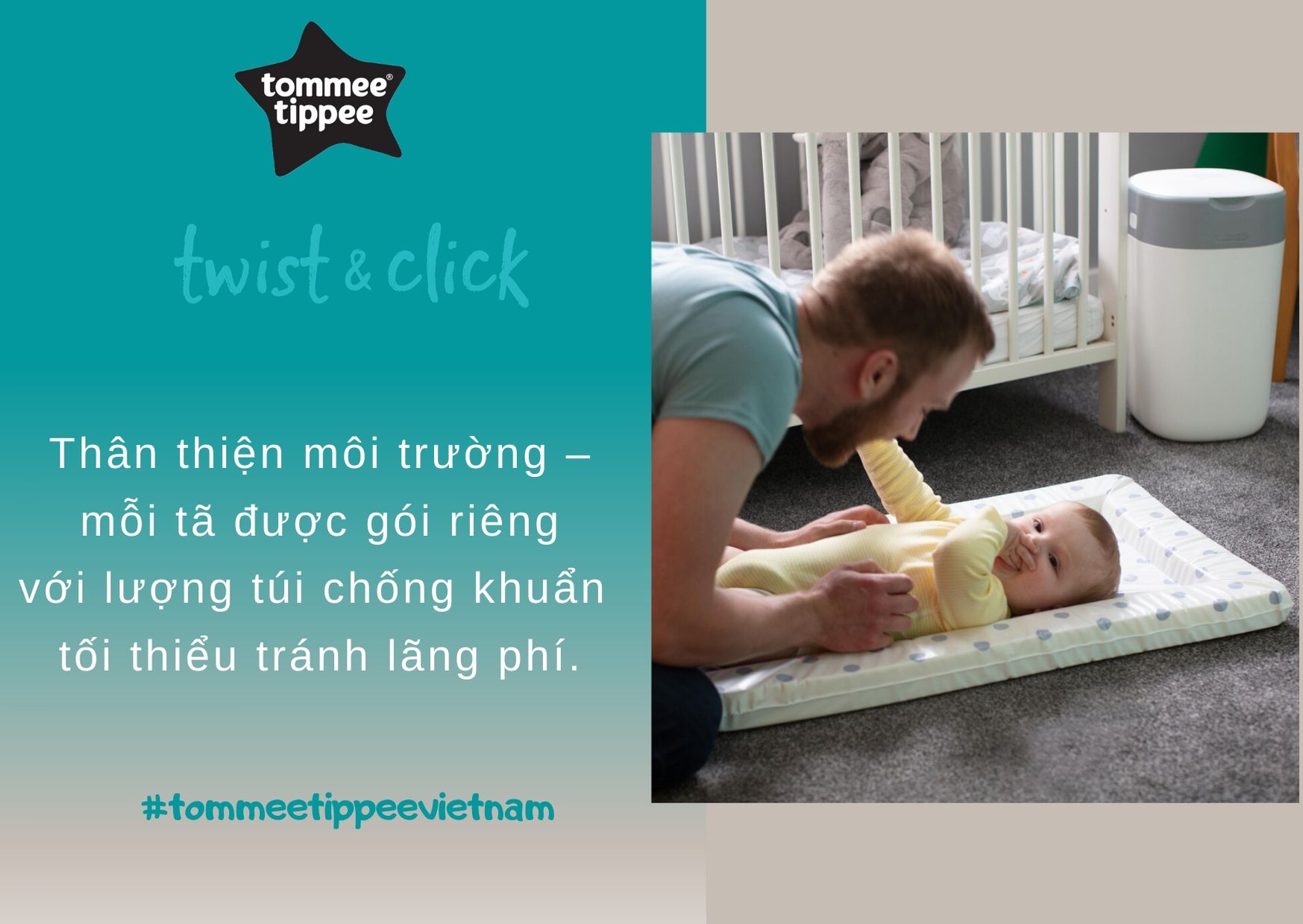 Thùng xử lý tã cho bé Tommee Tippee – Twist &amp; Click – Trắng