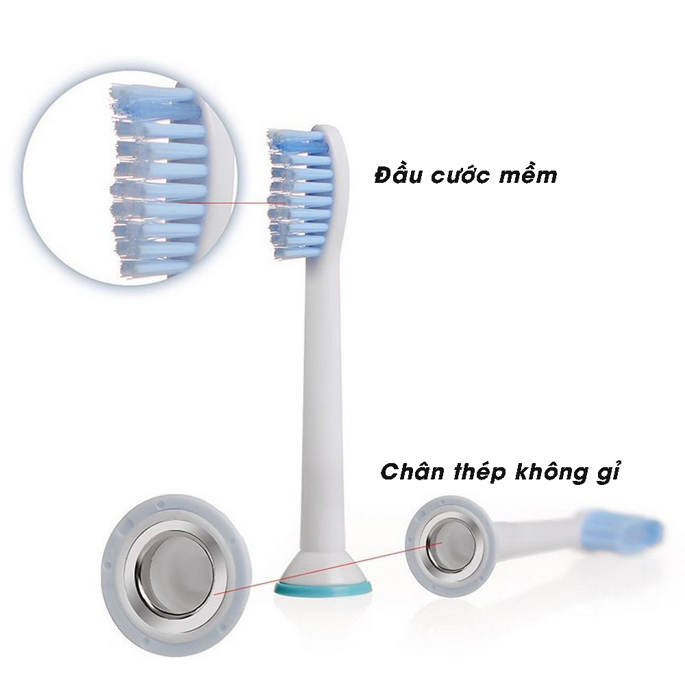 Bộ 4 đầu bàn chải đánh răng điện HX-6054A cho máy Philips Sonicare cho răng nhạy cảm HX3, HX6, HX7, HX8, HX9, R, FlexCare +, FlexCare, HealthyWhite, HydroClean, EasyClean, DiamondClean-Cho răng nhạy cảm