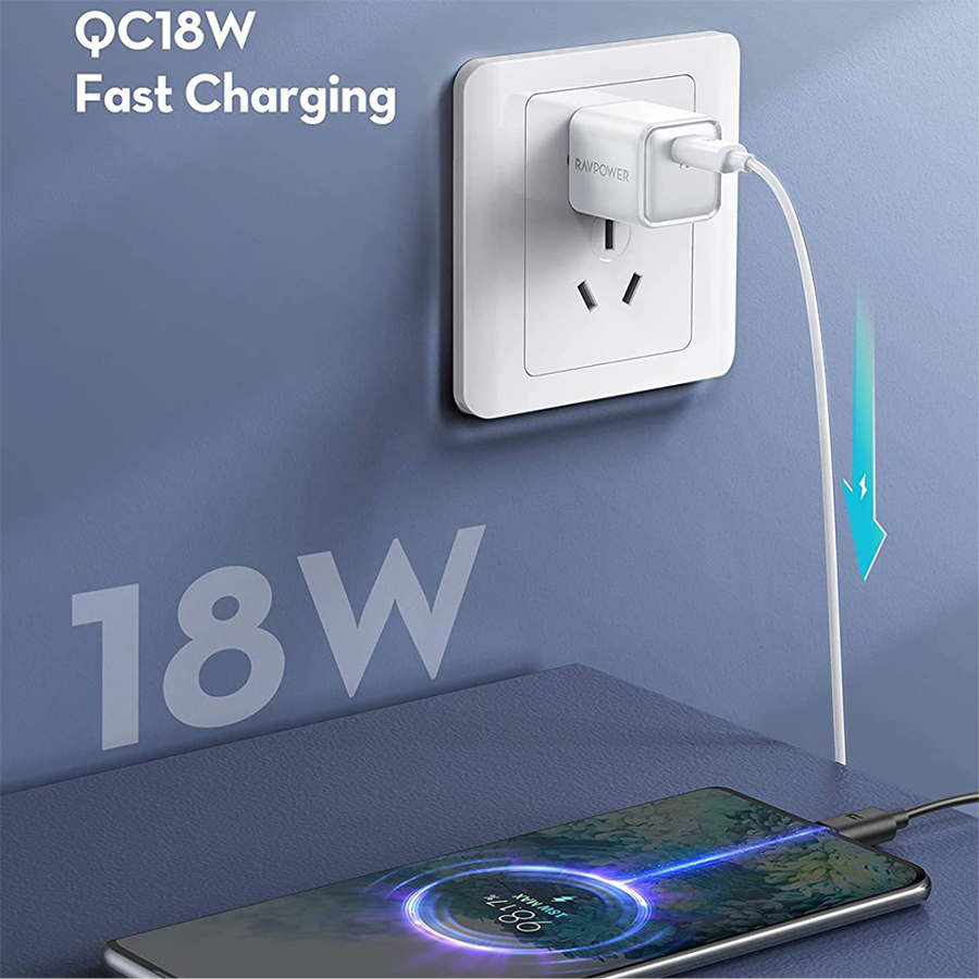 Adapter Củ Sạc Siêu Nhỏ RAVPower RP-PC150 USB Type C PD 20W Sạc Nhanh iPhone, iPad, Android - Hàng Chính Hãng