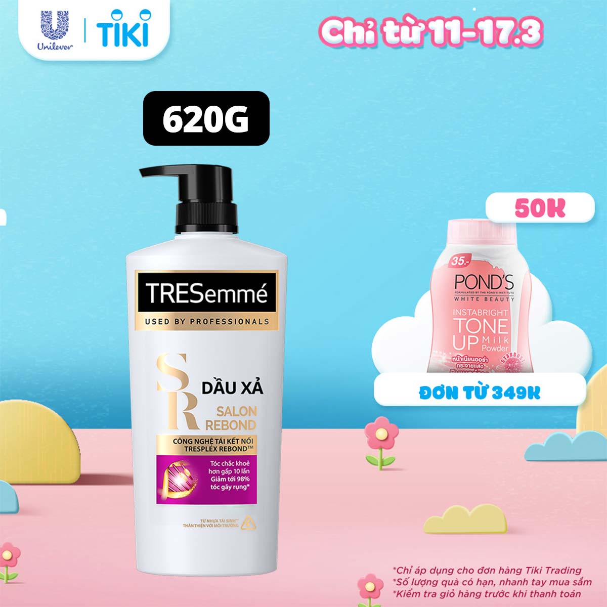 Dầu xả TRESEMME Salon Rebond dưỡng tóc hư tổn với Công nghệ Tái kết nối Keratin giúp ngăn gãy rụng đến 98% 620g