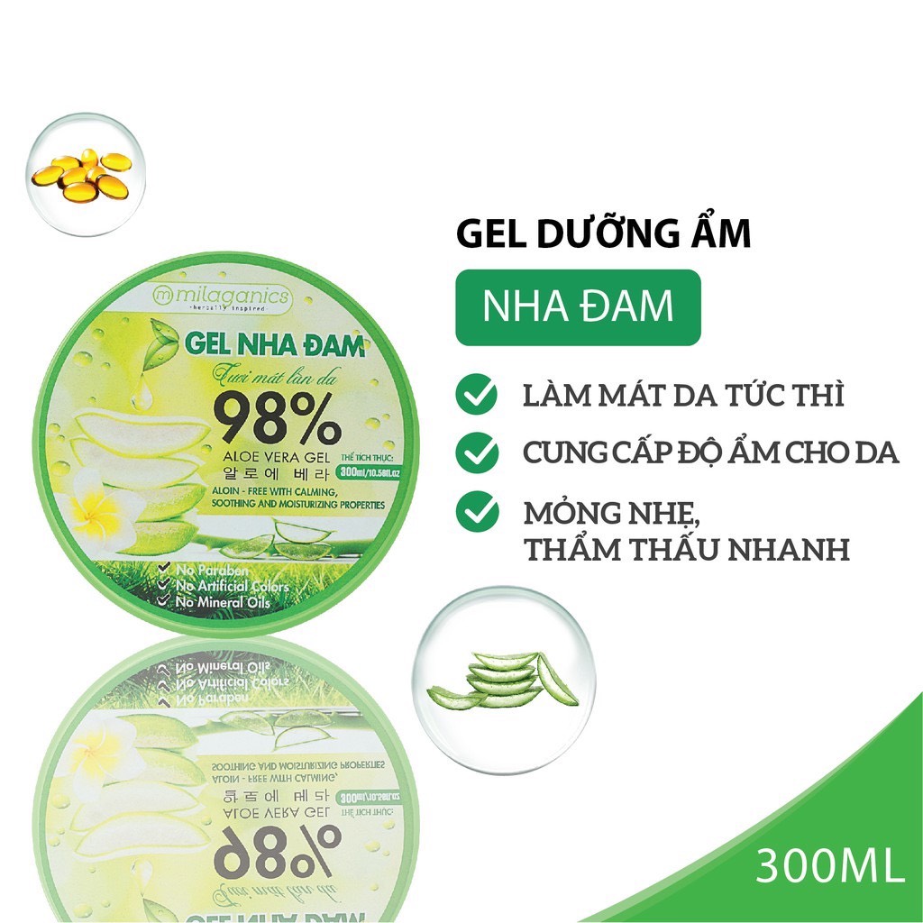 Gel Nha Đam Tươi Mát Làn Da 98% Milaganics (300ml)