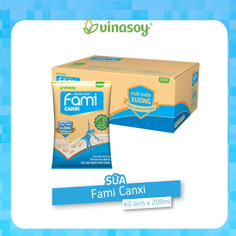 Thùng Sữa Đậu Nành Fami Canxi Nguyên vị (200ml x 40 Bịch)