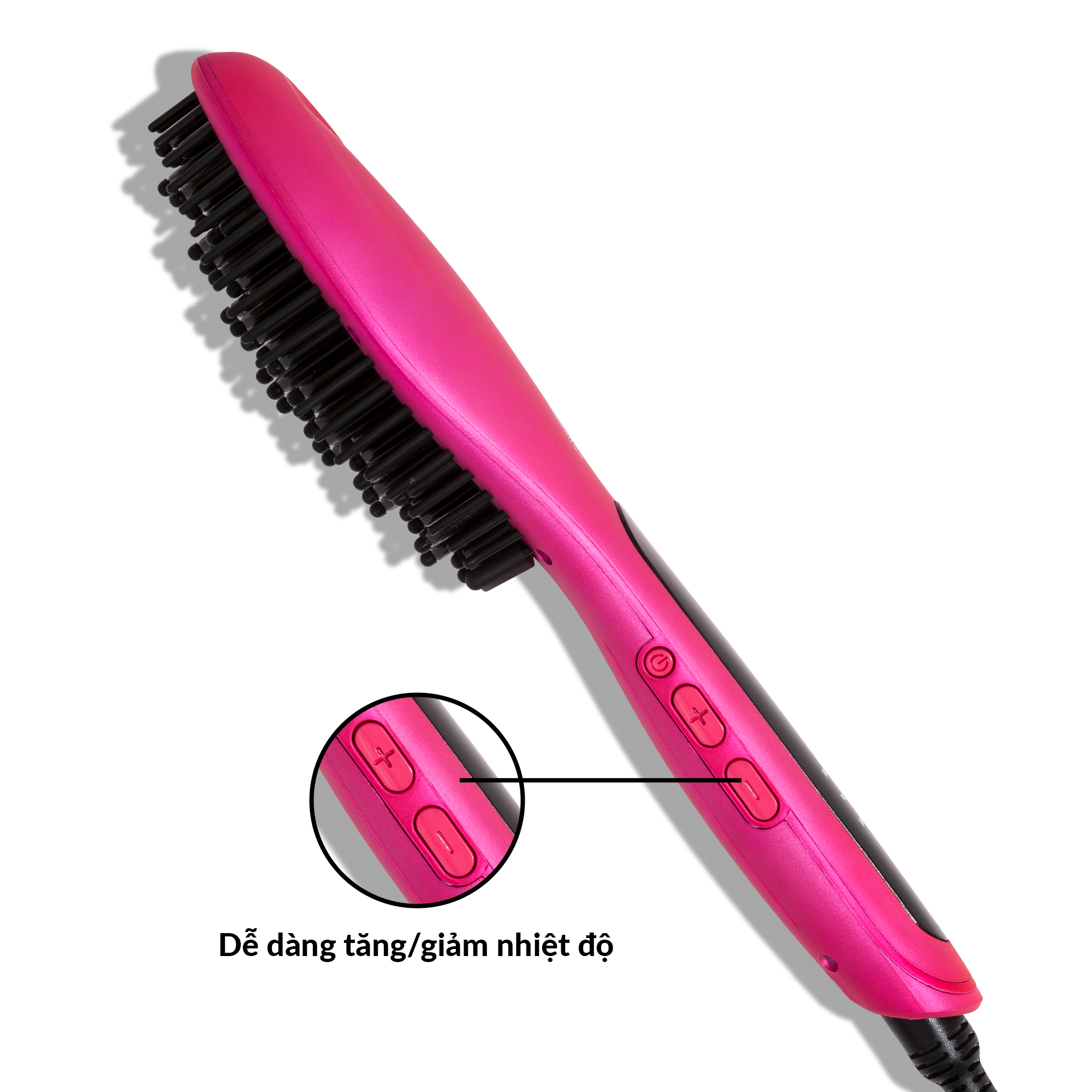 Lược Điện Tạo Kiểu Tóc PYT Thermal Styling Brush - Màu Hồng - Có Thể Duỗi Và Làm Phồng Chân Tóc - Công Nghệ Ion Âm Và Nhiệt Hồng Ngoại Xa