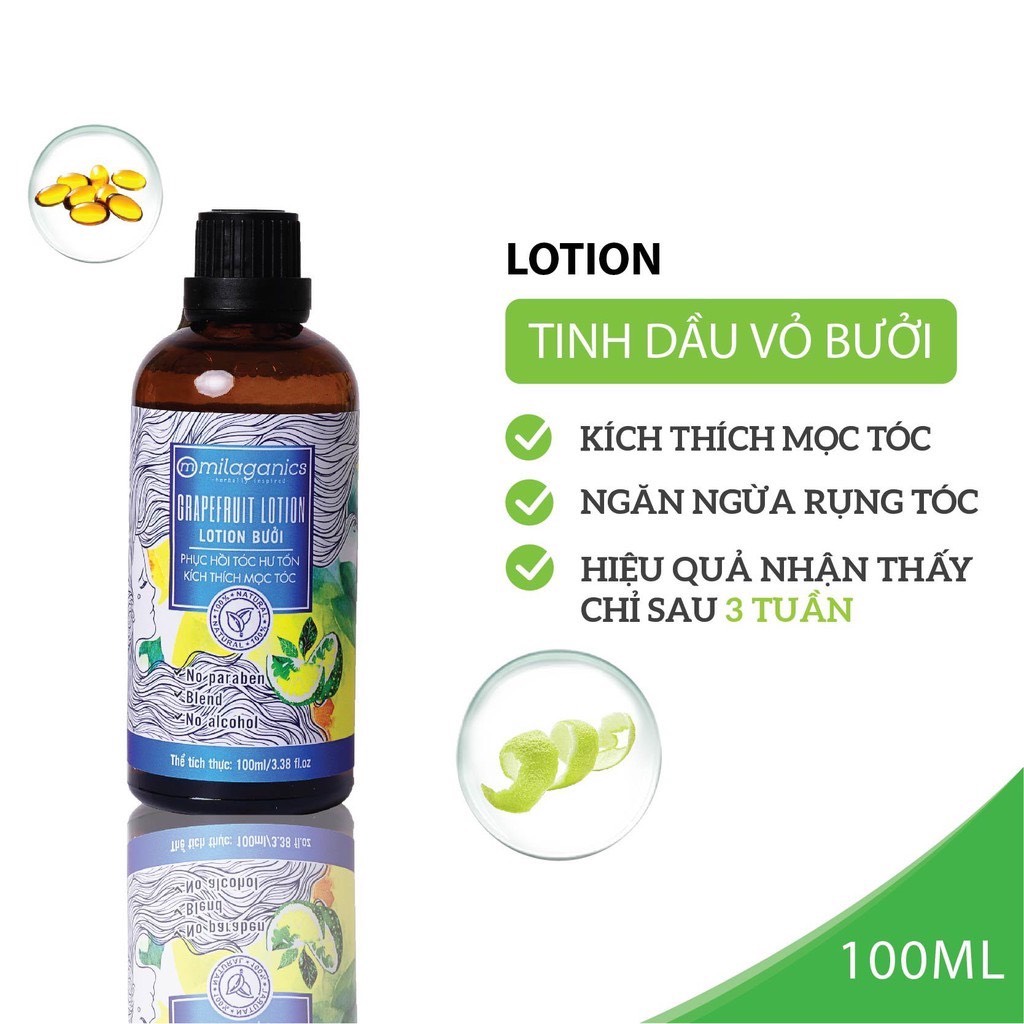 Lotion Bưởi Phục Hồi Tóc Hư Tổn Milaganics Chai 100ml