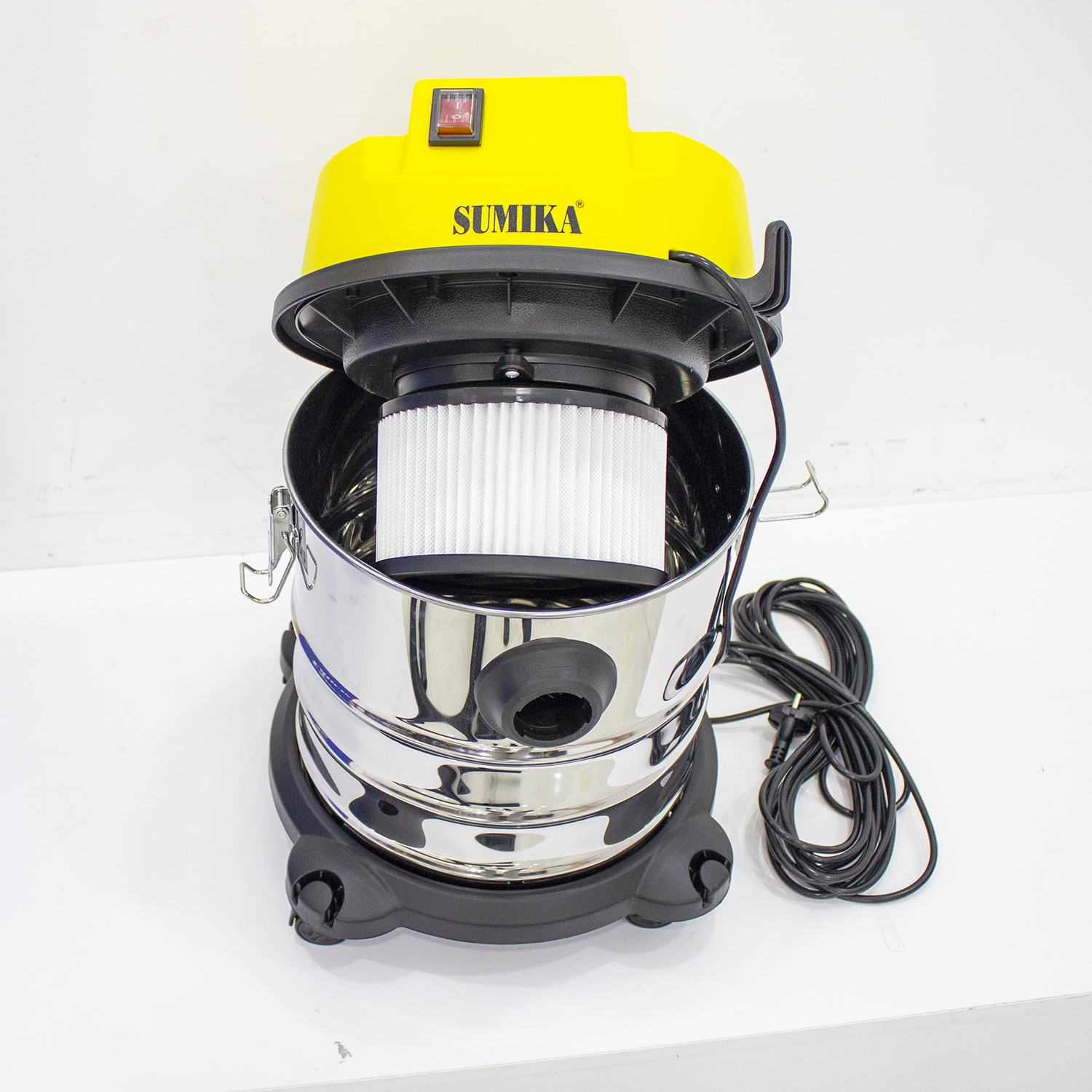 Máy hút bụi gia đình Sumika K20A, Màu Vàng, 20L, 1500W, hút nước, hút bụi, thổi bụi, dây điện dài 10m, thùng chứa Thép không gỉ - Hàng chính hãng