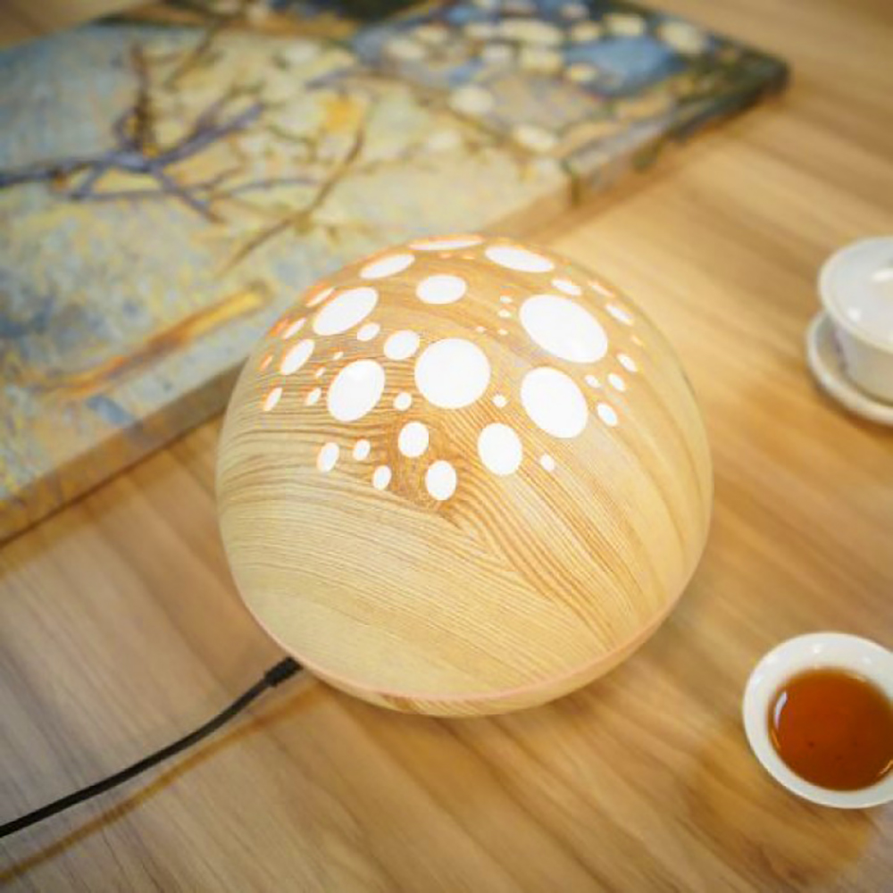 Máy khuếch tán/ máy xông tinh dầu ánh trăng vân gỗ sáng FX2040 + Tinh dầu sả chanh Lorganic + Tinh dầu bưởi chùm Lorganic / Thích hợp xông phòng diện tích 15 - 40m2.