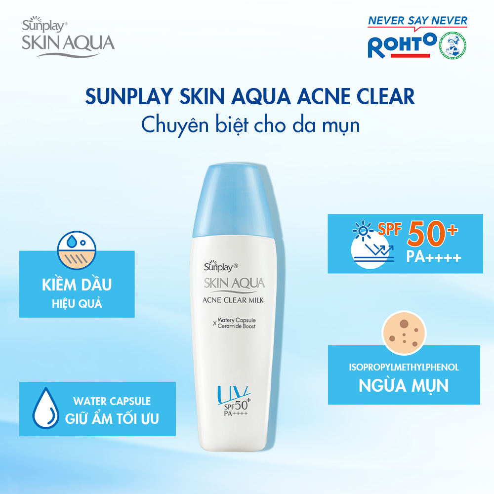 Kem chống nắng Skin Aqua cho da mụn, dạng sữa dùng hàng ngày Sunplay Skin Aqua Acne Clear Eco Việt Nam SPF 50, PA++++ 25g