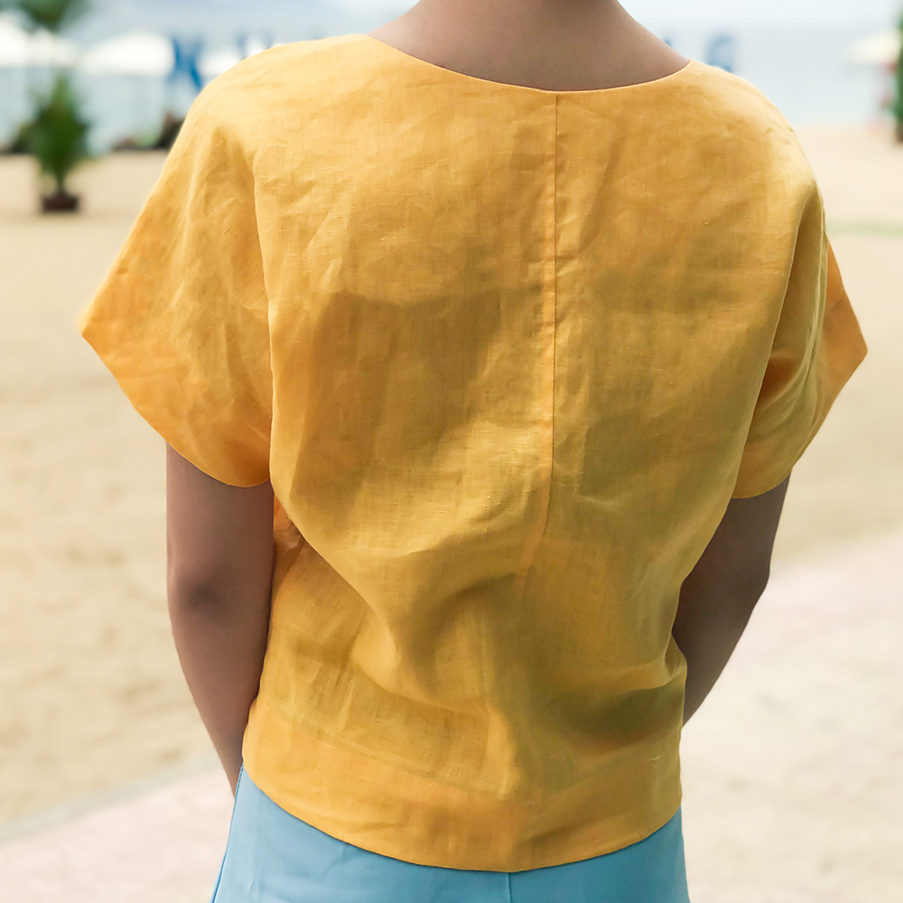 Áo Croptop Linen Áo Kiểu Đẹp Thời trang thiết kế Hity TOP134 (Vàng Mù Tạt)