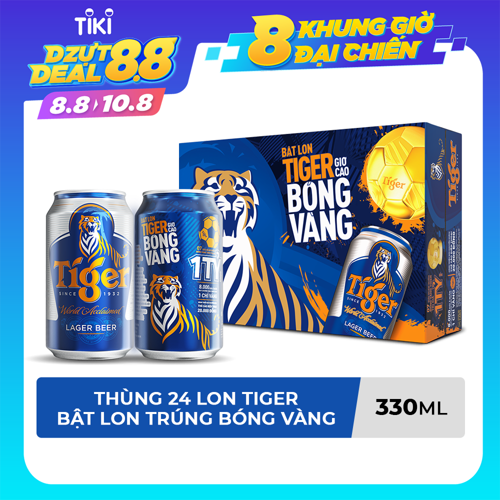 Thùng Bia Tiger 24 Lon (330ml / Lon) (Bật lon Tiger giơ cao bóng vàng)