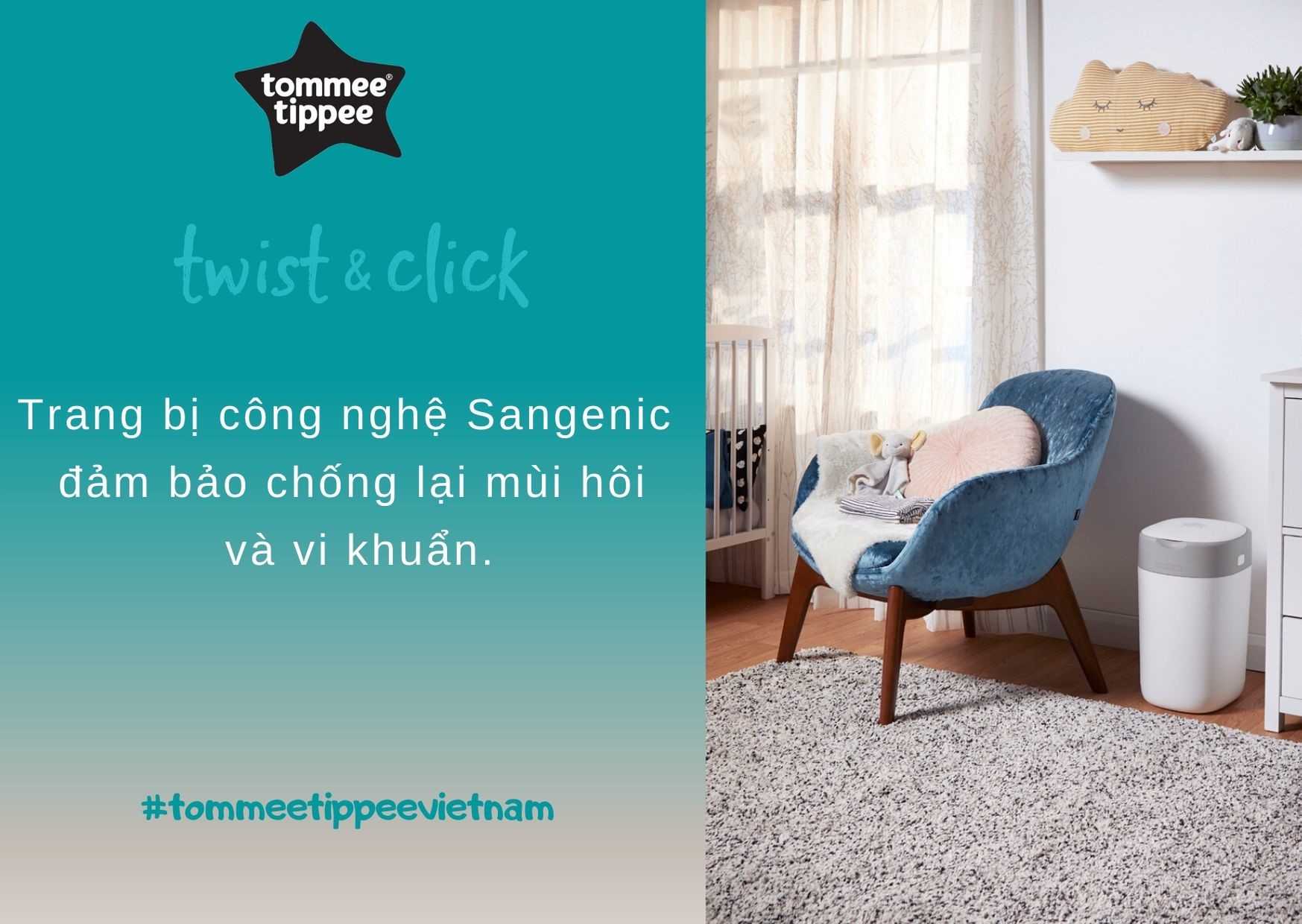 Thùng xử lý tã cho bé Tommee Tippee – Twist &amp; Click – Trắng