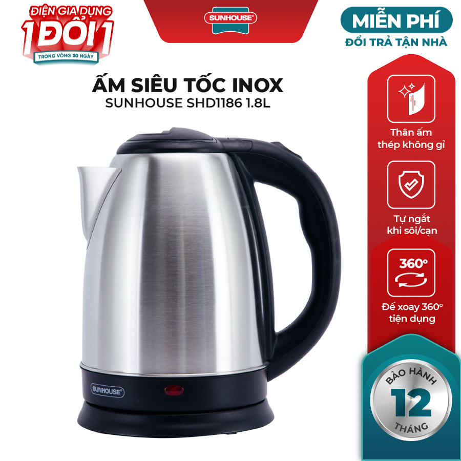 Ấm Siêu Tốc Inox Sunhouse SHD1186 - 1.8L  - Hàng chính hãng