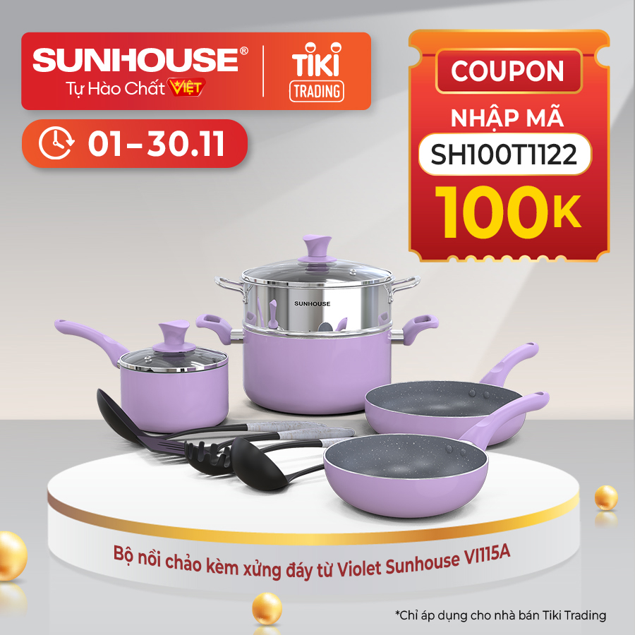 Bộ nồi chảo kèm xửng đáy từ Violet Sunhouse VI115A